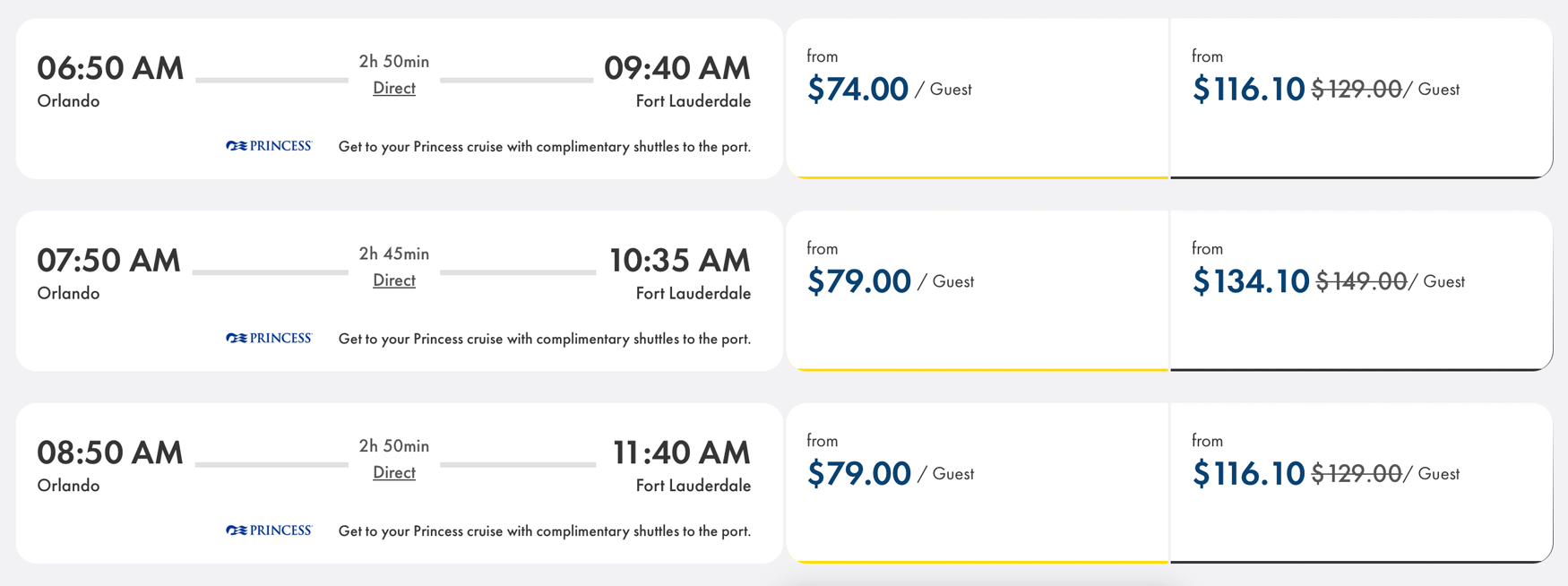 Brightline - Princess Cruises Travel Times